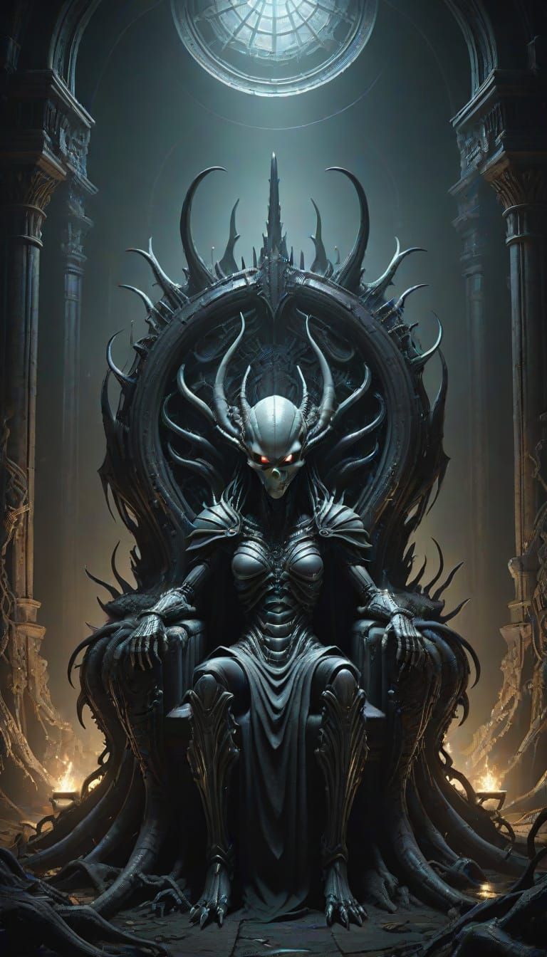 Alien Queen on Throne in Cavernous Nest