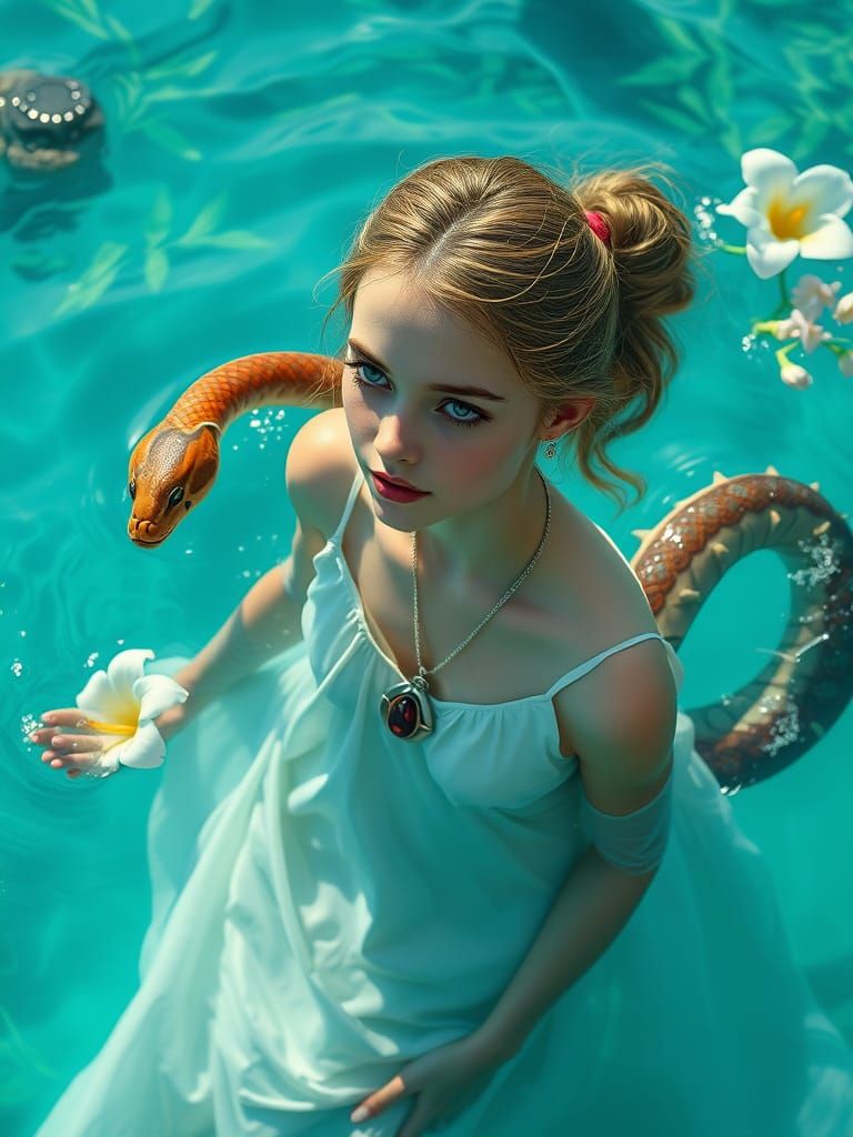 Girl with Scorpion Tail in Turquoise Water