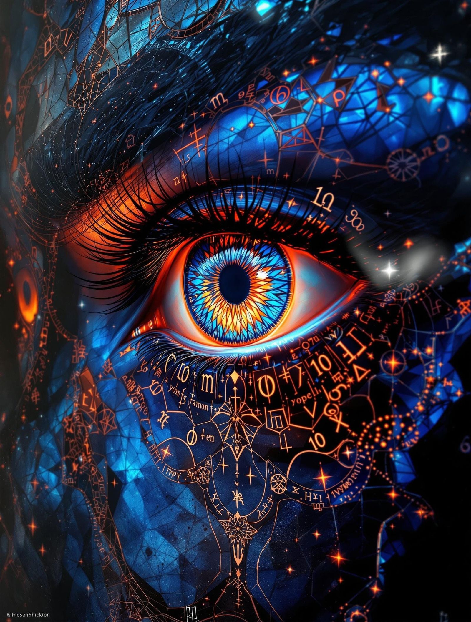 Sinister Figure's Calm and Turbulent Eye in a Vibrant, Dream...