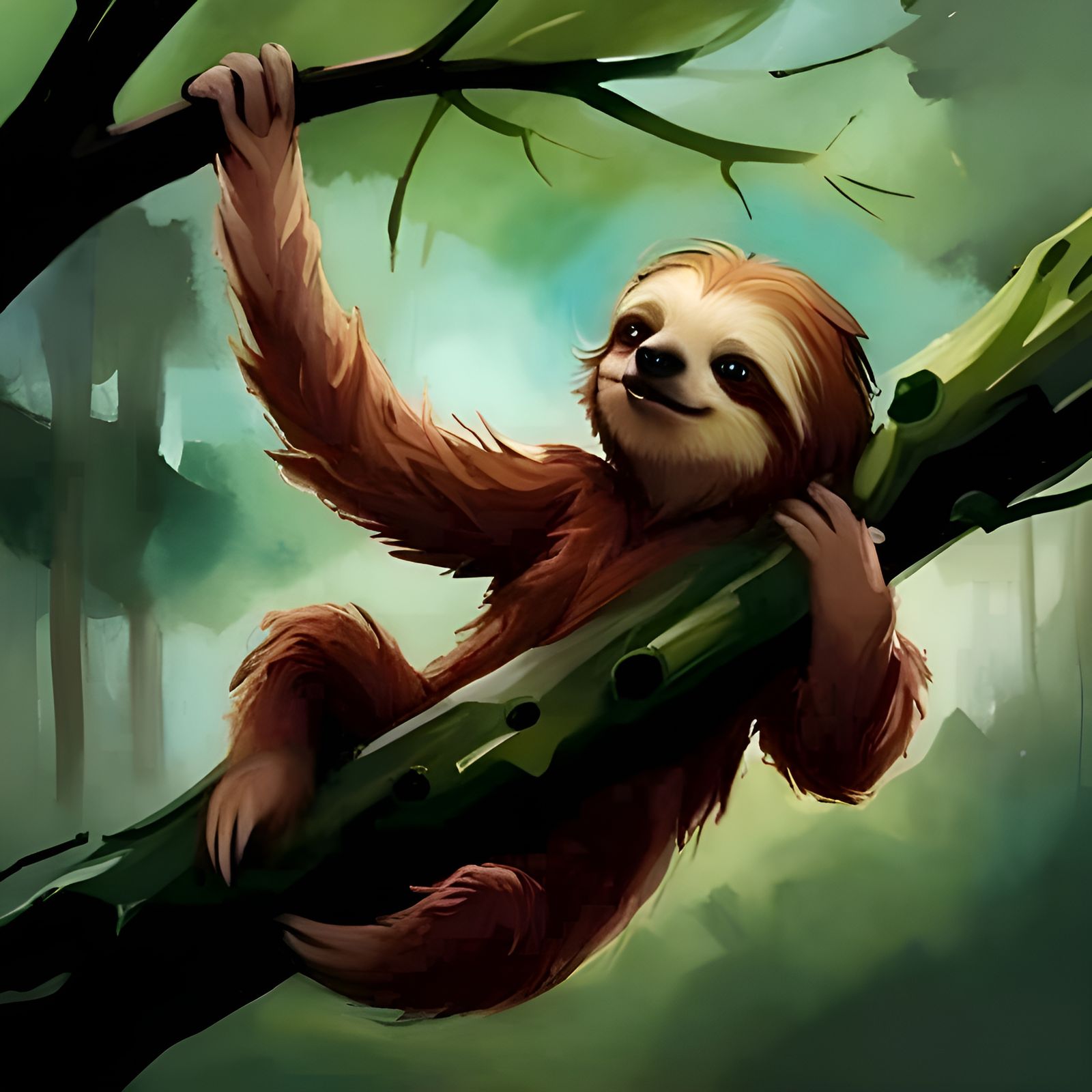 Chibified Sloth in Colorful Impressionist Landscape