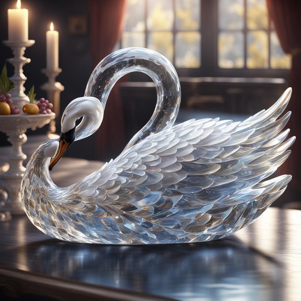 Elegant Crystal Swan Sculpture on Table