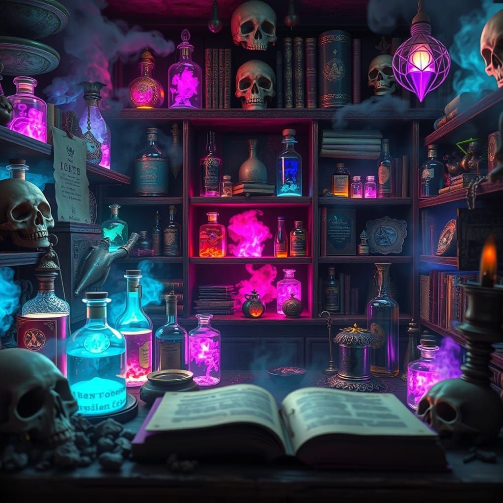 Mystical Apothecary with Enchanted Objects and Witchy Aesthe...
