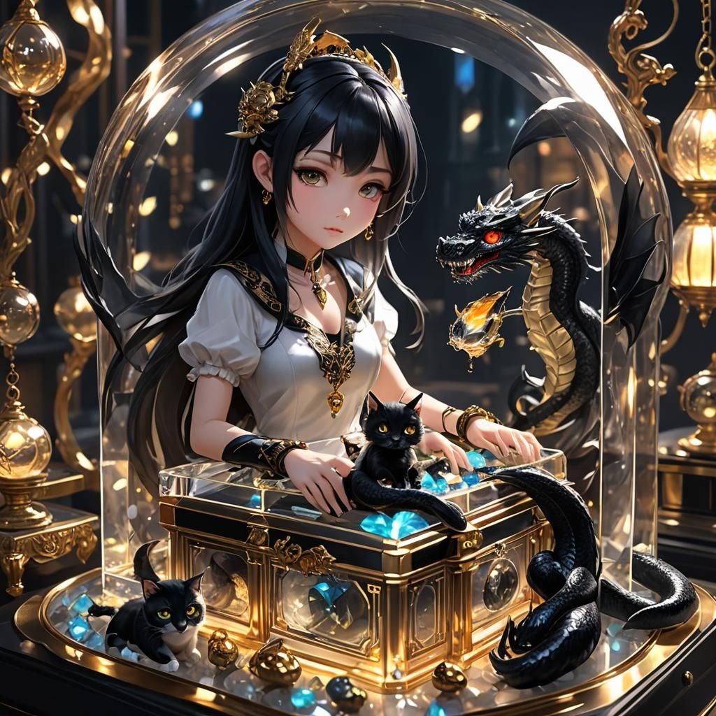 Miniature Girl with Dragon Wings in Jewelry Box