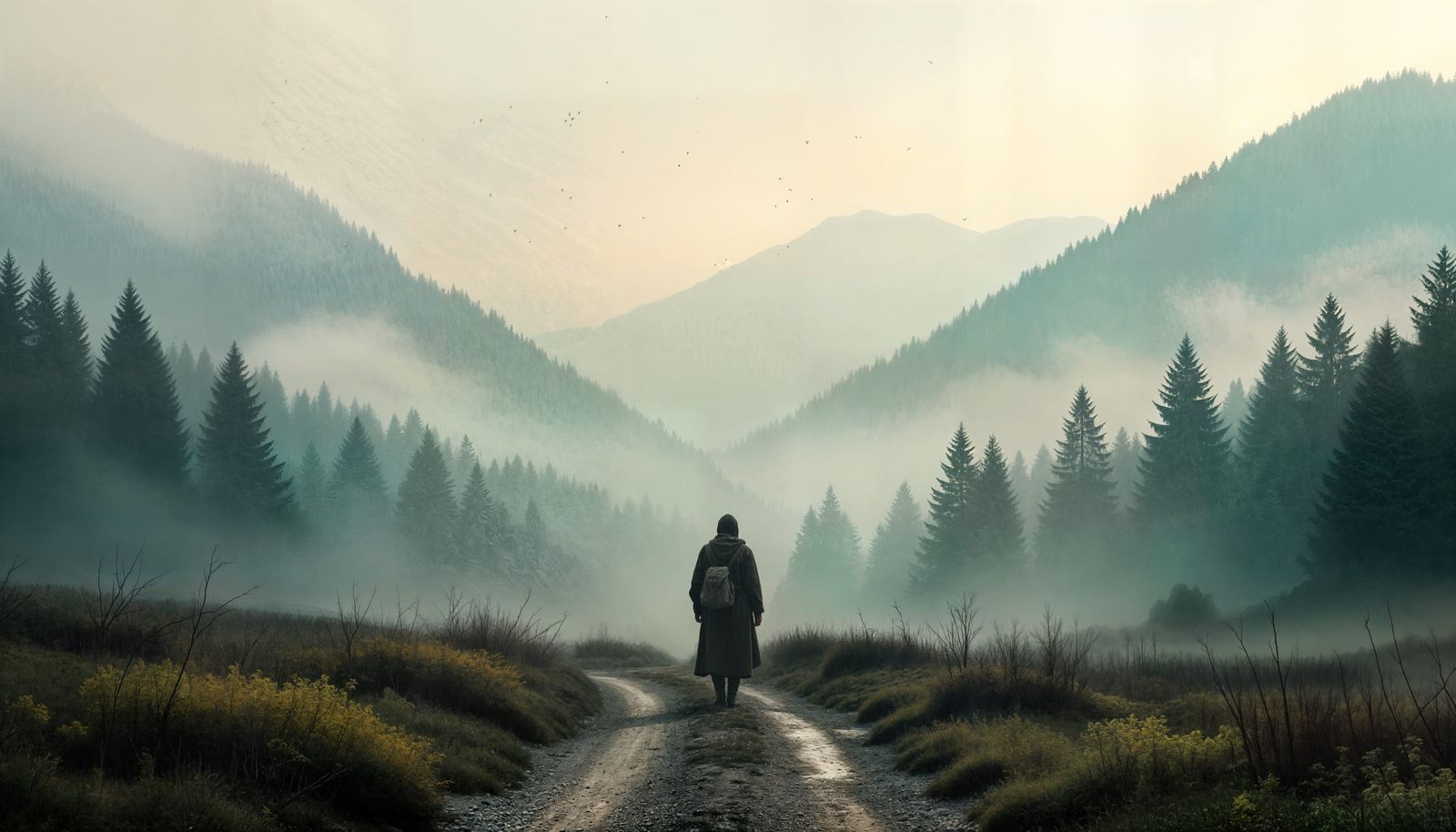 Grainy mountainscapes or forests in soft, muted tones,  The ...