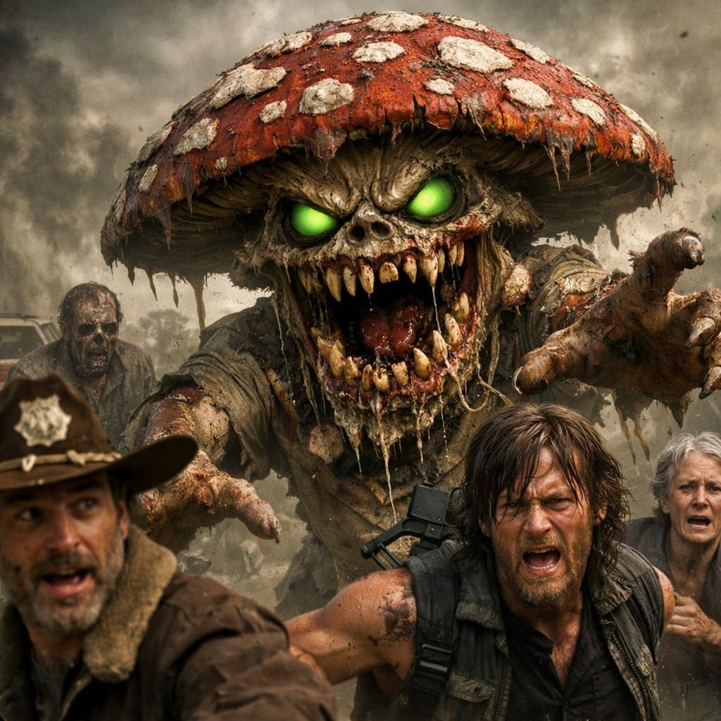 Zombie Mushroom Character Chases The Walking Dead