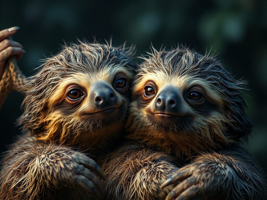 Hyperrealistic Sloth Portrait in Moody Matte Painting Style