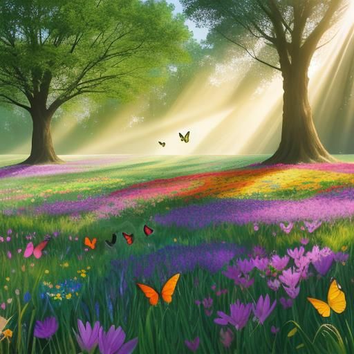 Spring Flowers Bloom in Lush Meadow