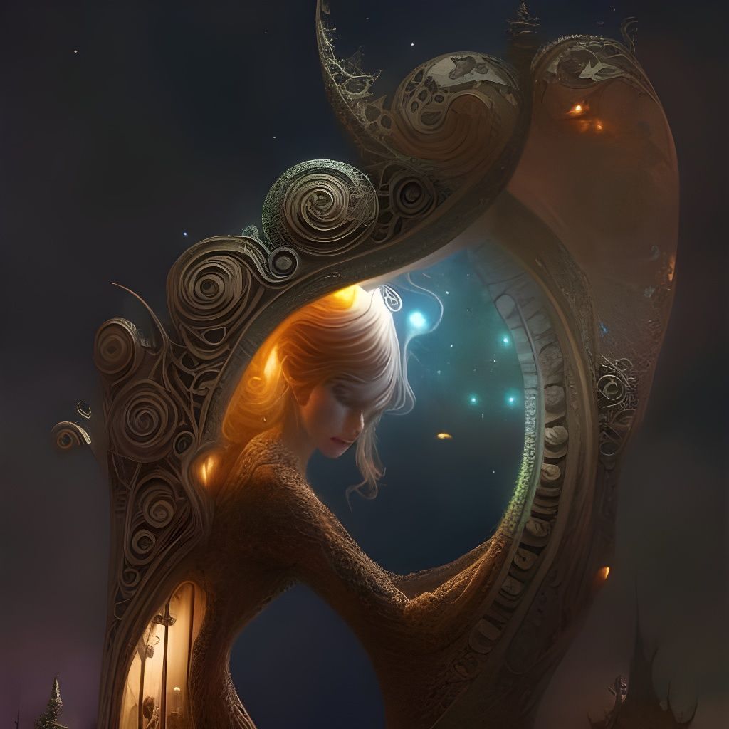 Glowing Fairy Houses Under Starry Sky