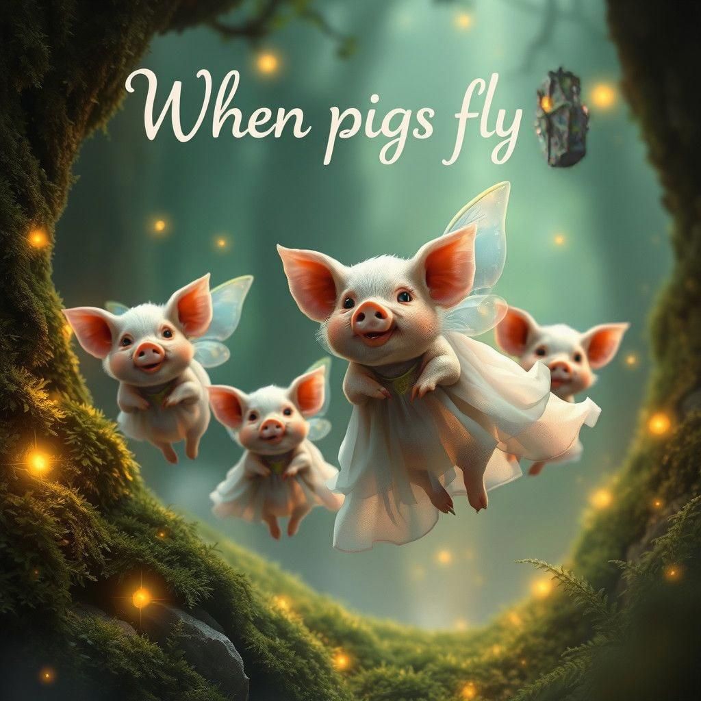 Flying Fairy Pigs in Mystical Forest