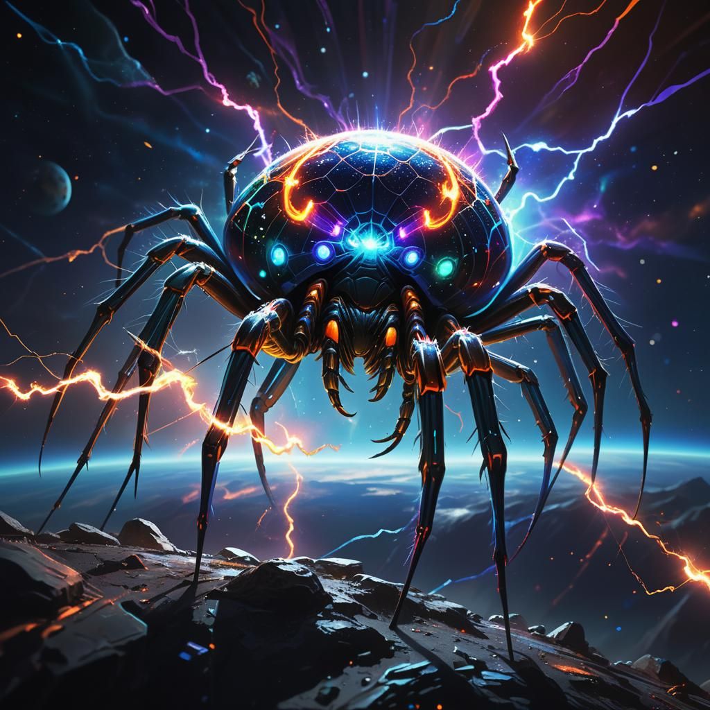 Space Spider Attacks Earth in Space Opera Style