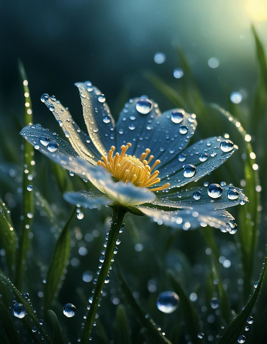 Delicate Flower with Dewdrops: Digital Matte Painting