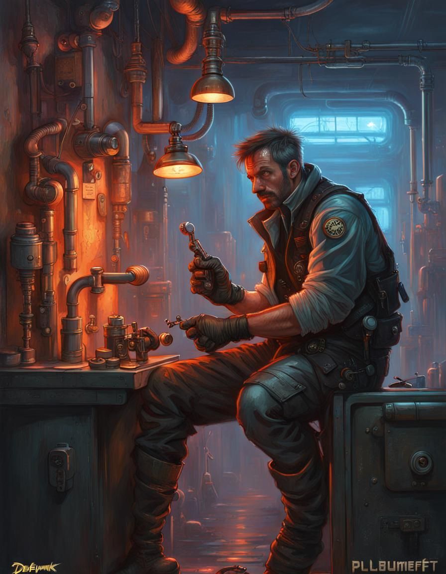 Steampunk Plumber in Cyberpunk Style