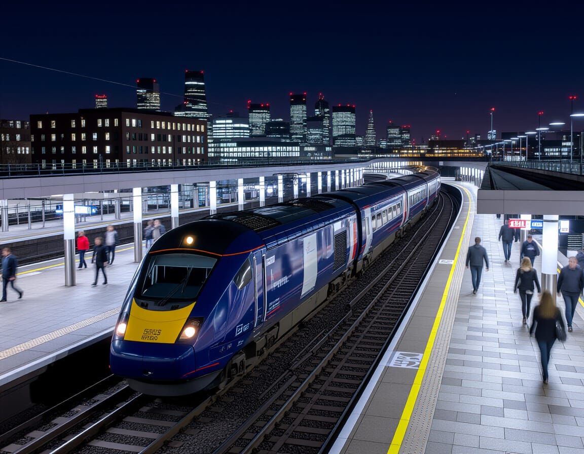 High-Resolution Photo of Modern Train Near London at Night