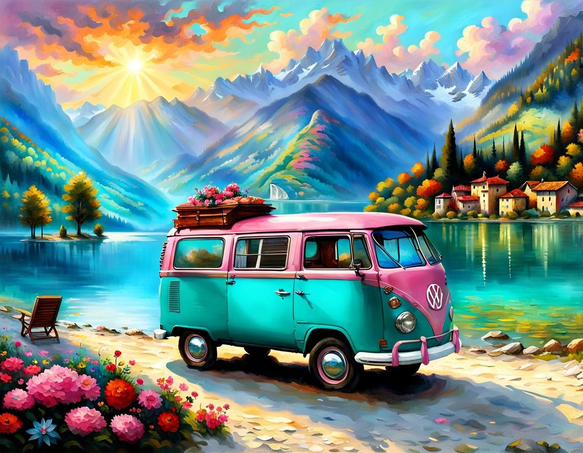 Lago di Ledro: Volkswagen Van on Beach