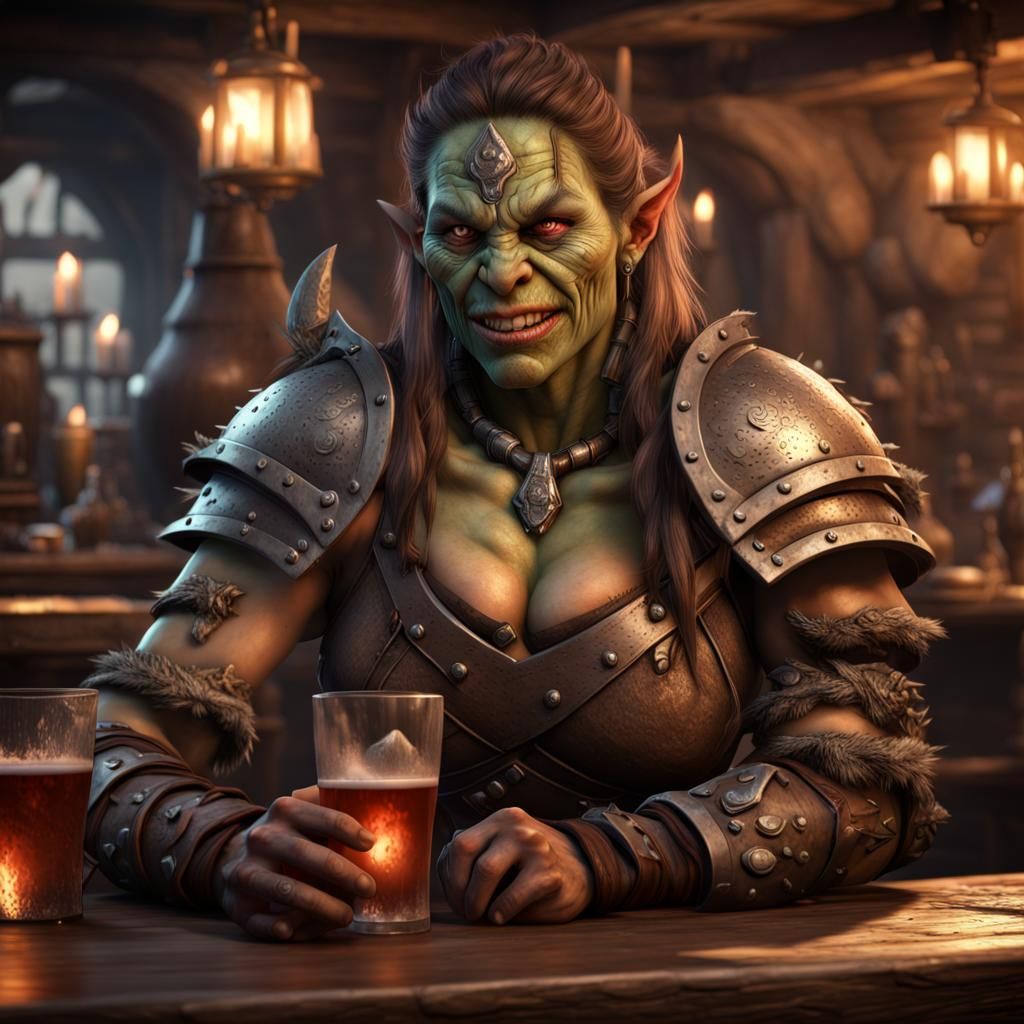 Tipsy Orc Barbarian Winks: Hyperrealistic Fine Art