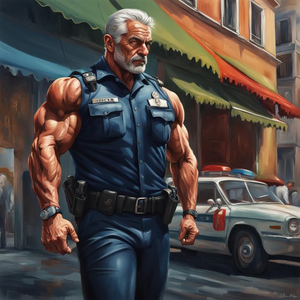 Hyperrealistic Muscular Italian Policeman Portrait
