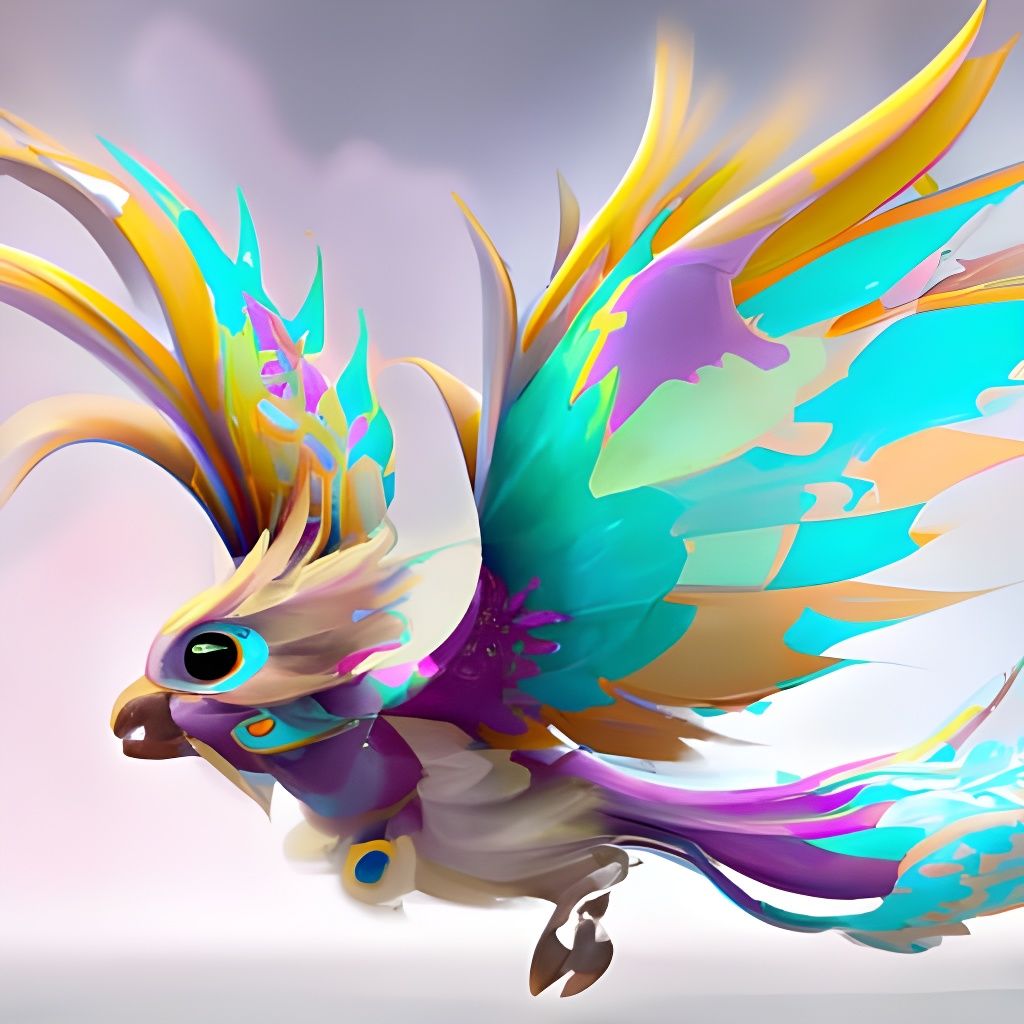 Colorful Chibi Bird in Flight, Hyperrealistic Art