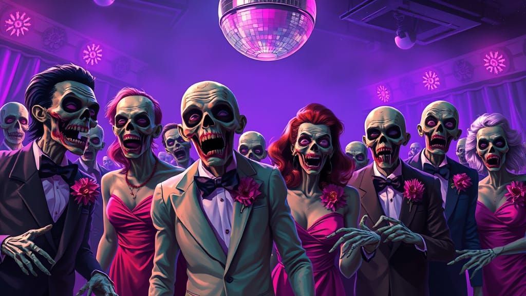 Zombie Prom Night in Retro Digital Painting Style