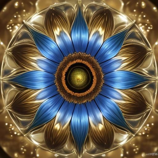 Brass Sunflower with Water Droplets in Steampunk Style