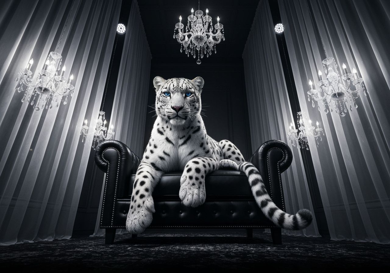 Crystal Snow Leopard Lounging in Luxury
