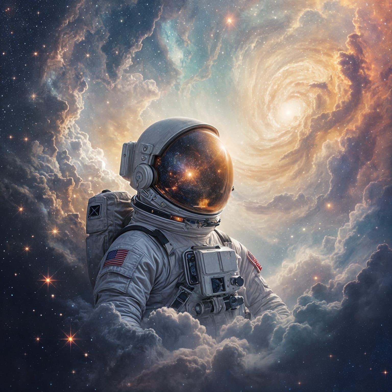 Astronaut Adrift in Nebula, Impressionist Cosmic Wonder