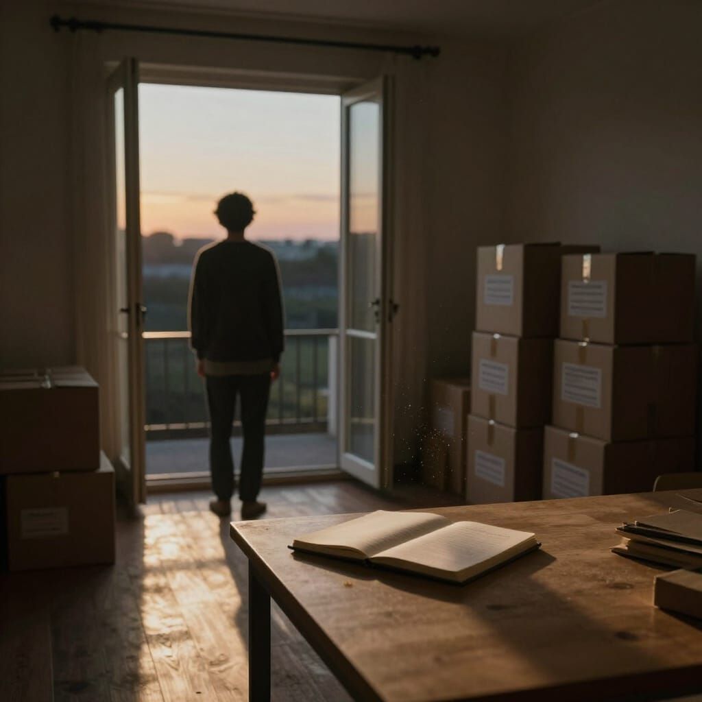 Cinematic Dusk Scene of Quiet Room with Person