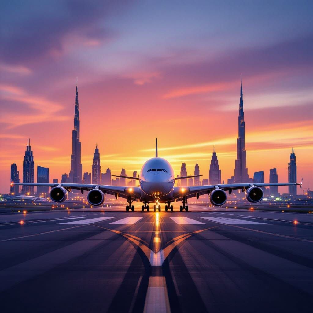 ANA A380 Lands in Dubai at Golden Hour