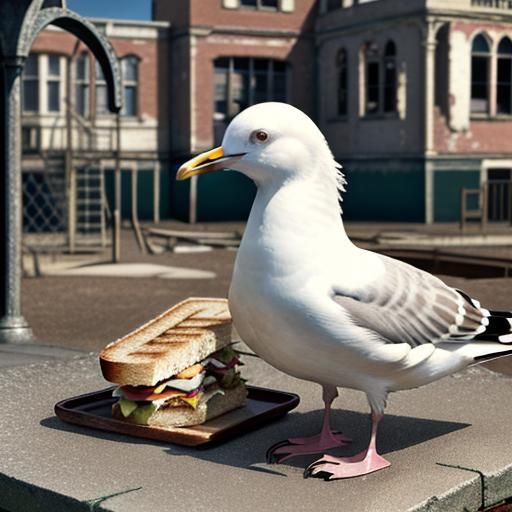 Vintage Seagull Steals Sandwich in Playground
