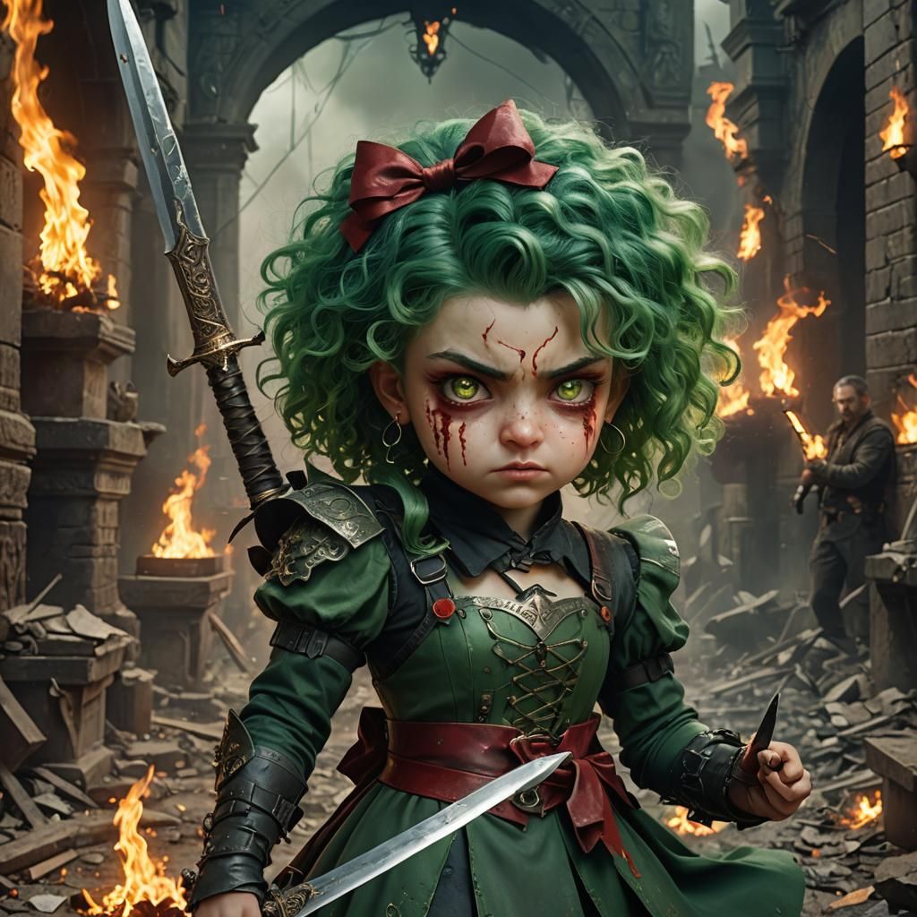 Fierce Girl Warrior with Dagger in Digital Painting