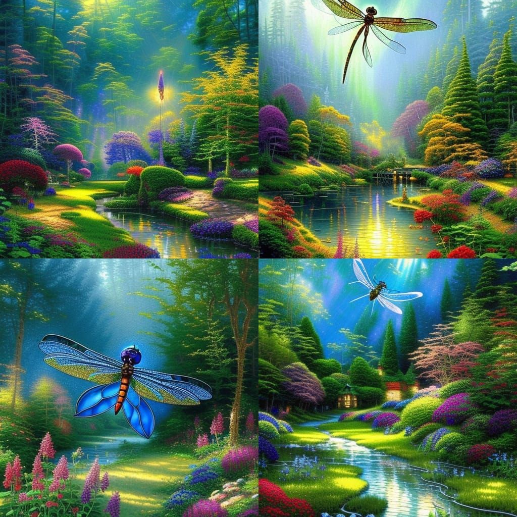 Stained Glass Dragonfly in Ethereal Fantasy Style