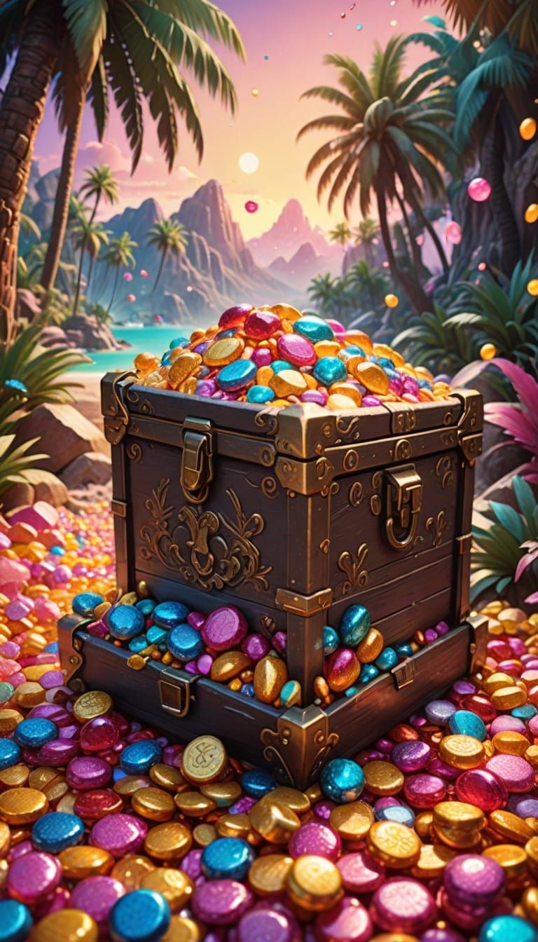 Whimsical Treasure Trove in a Colorful Cave