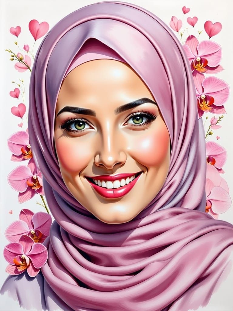 Elegant Hijabi Woman Portrait in Color Pencil Style
