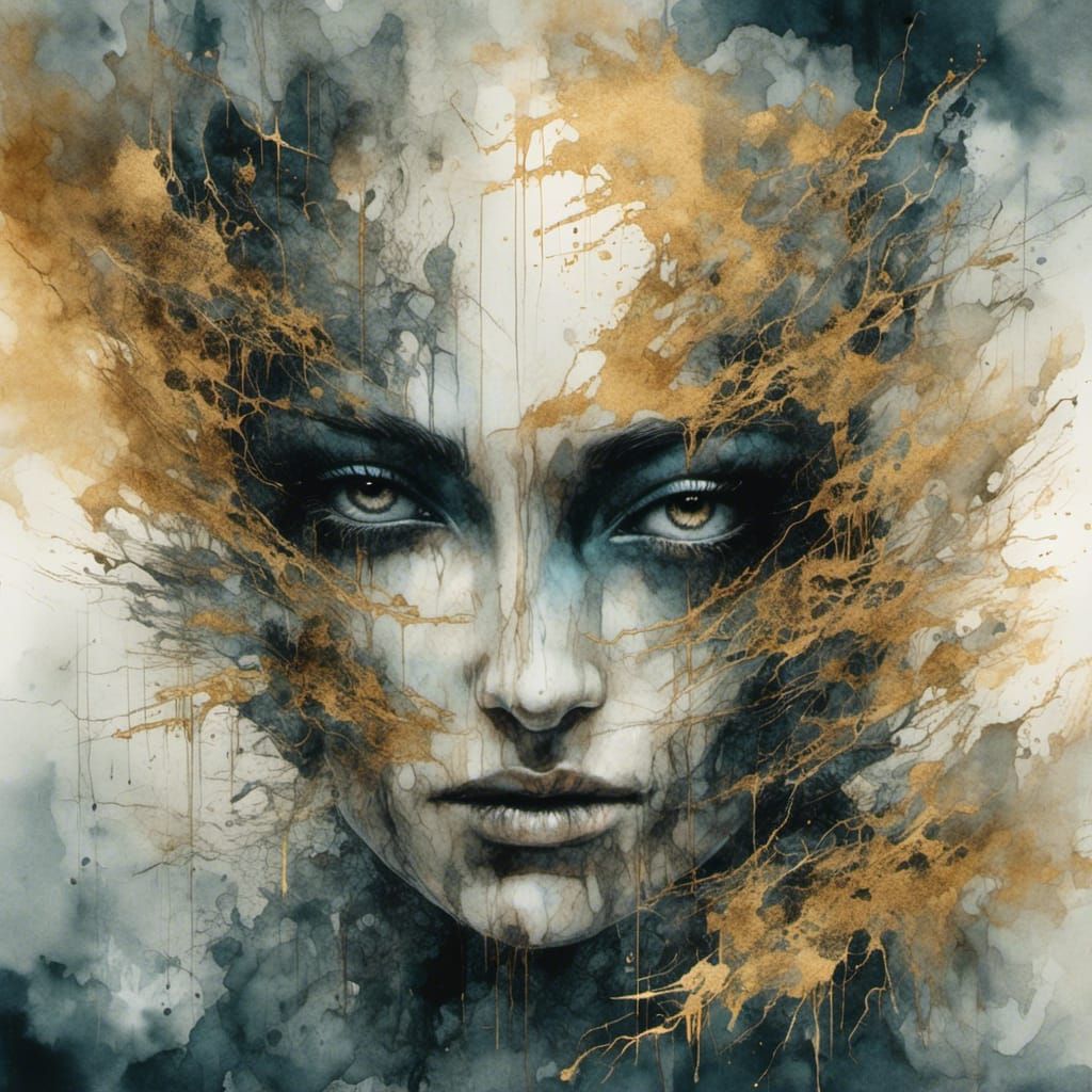 Dramatic Storm Eye Double Exposure: Watercolor Ink Art