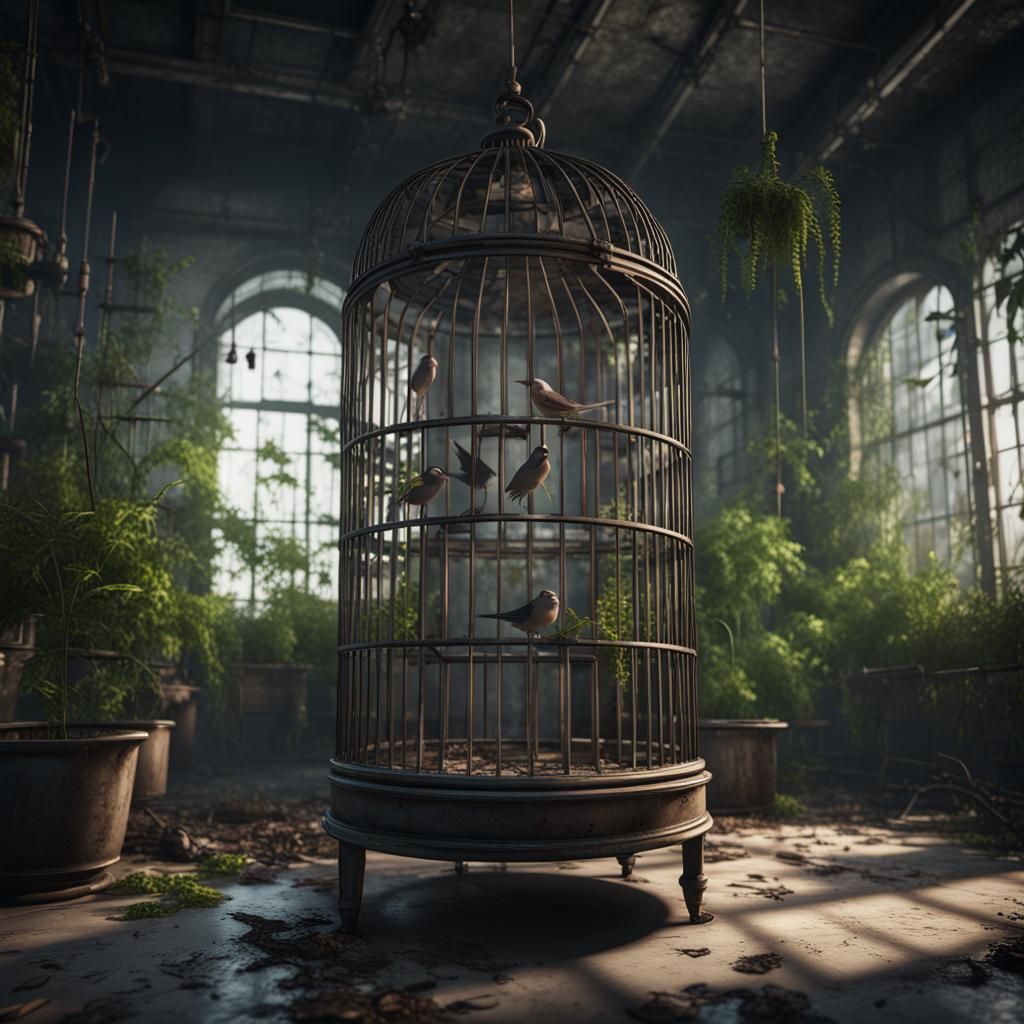 Spooky Abandoned Lab: Empty Birdcage in 3D
