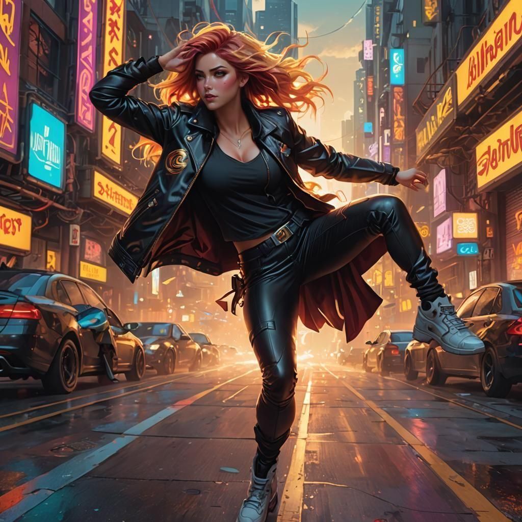 Cyberpunk Sunset Shimmer Portrait in 8k Resolution