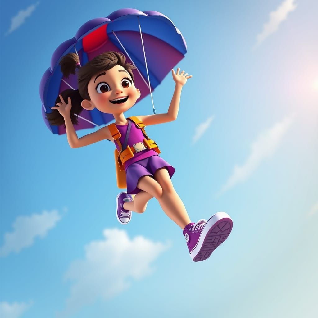 Girl Skydiving with Parachute in Nick Jr. 3D Style