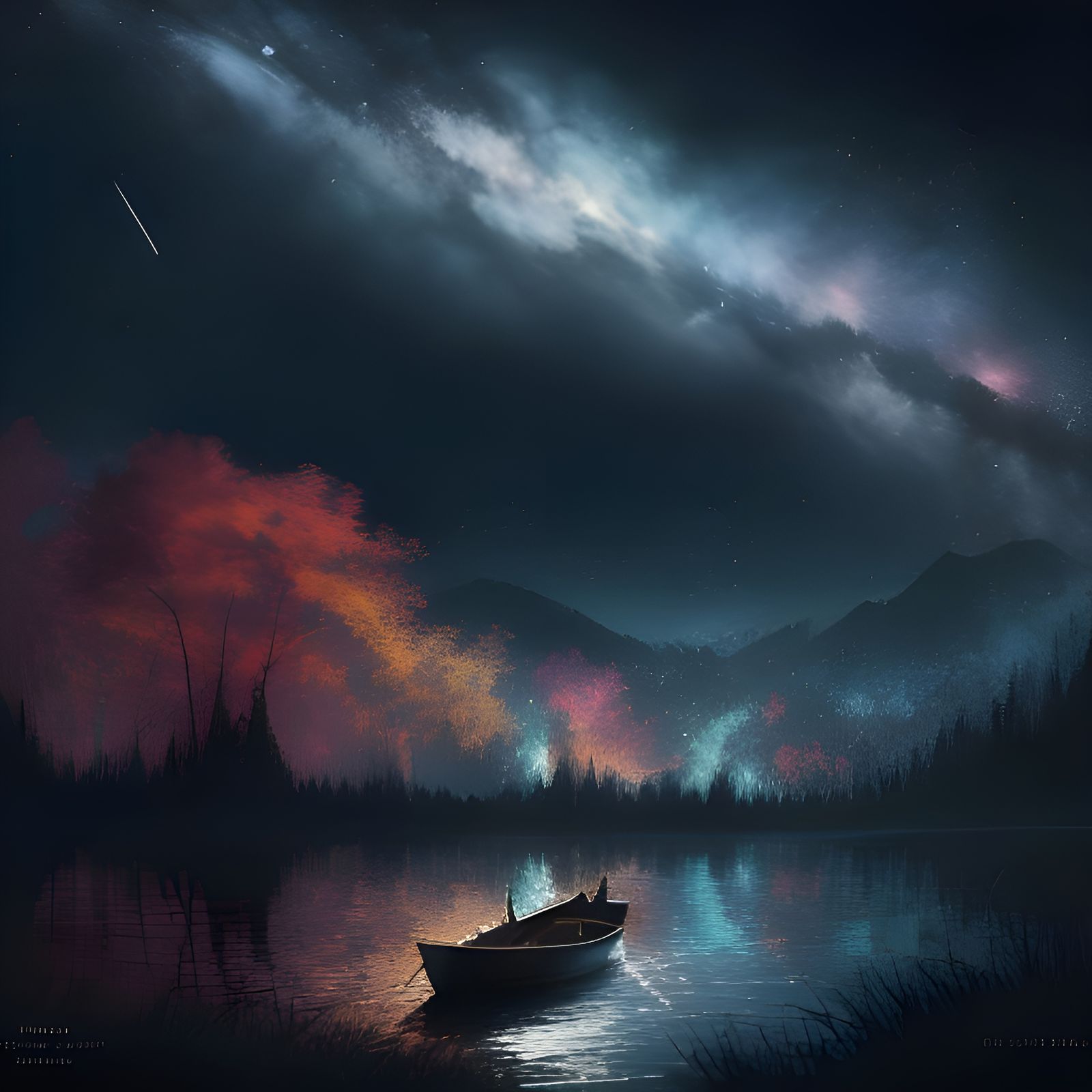 Magical Night Sky with Heart Balloons and Boat