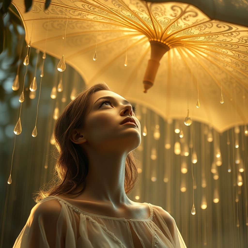 Woman in Rain of Light, Art Nouveau Style