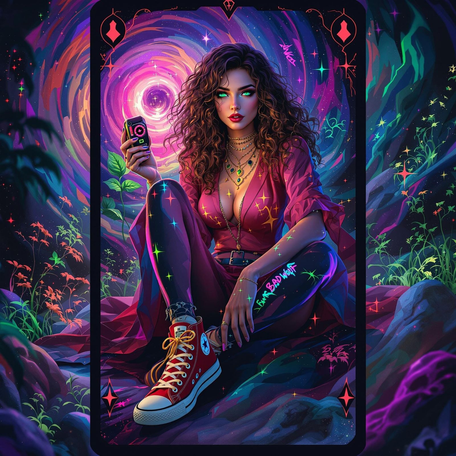 Ethereal Ace of Pentacles Tarot Card in Psychedelic Stylizat...