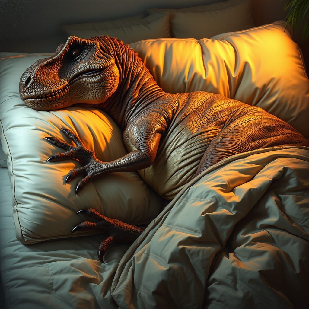 T-Rex Sleeping Peacefully on Pillow