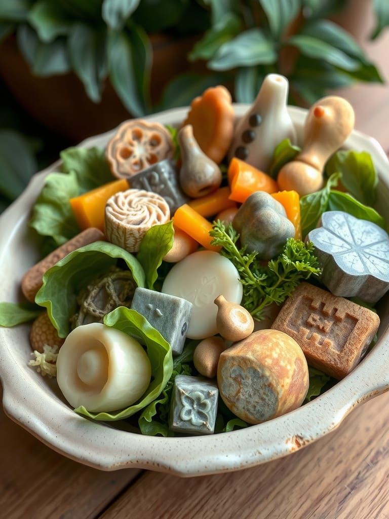 Stone Garden Salad Sculpture in Organic Style