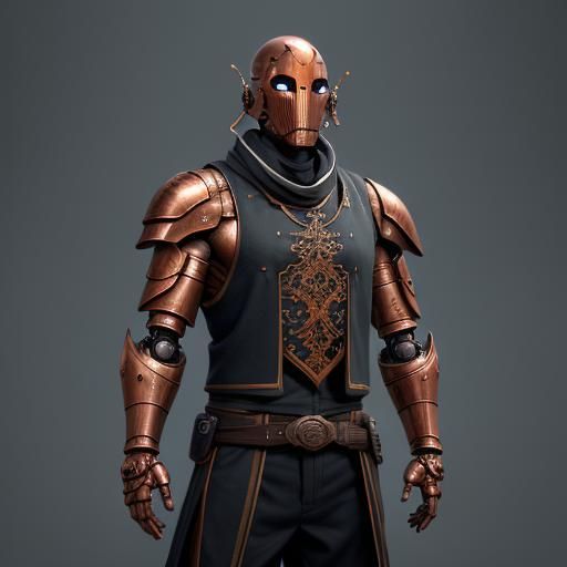 Warforged Monk with Copper Skin in Detailed Matte Painting