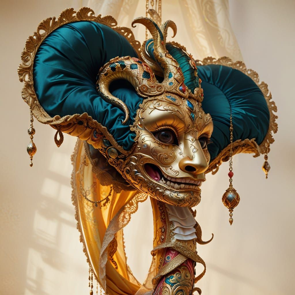 Baroque Masquerade Circus Scene with Snake-Like Toy