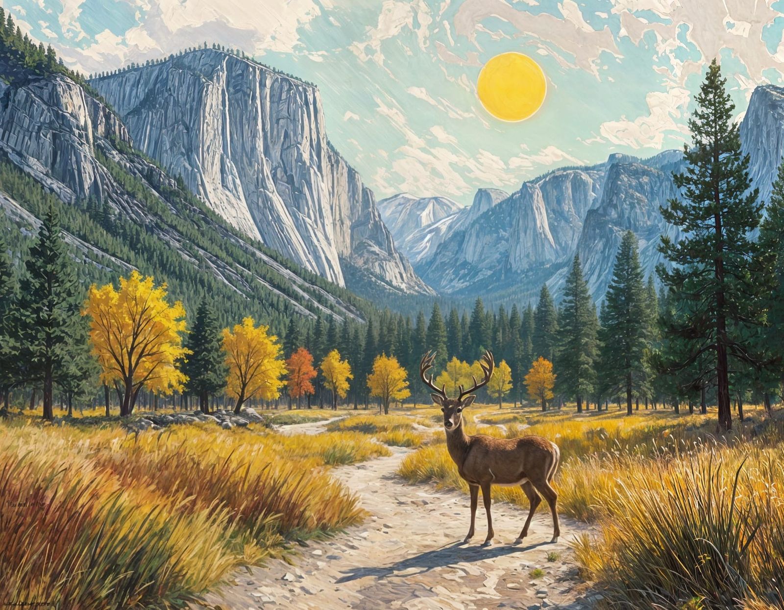 Impressionistic Deer in Yosemite Autumn Landscape