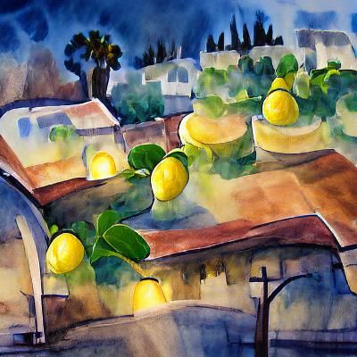 Luminous Watercolor Lemon Grove Painting