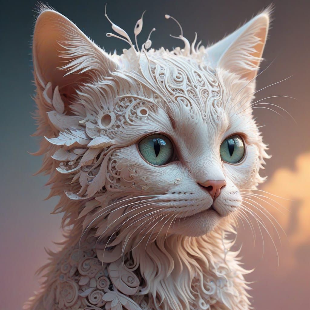 Fractal Kitten in Pastel Hues