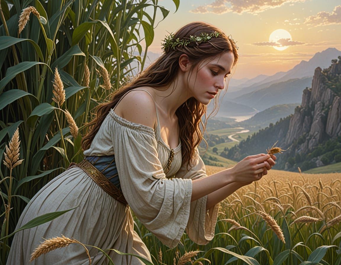 Goddess of Harvest Touches Soil with Mouse Companion