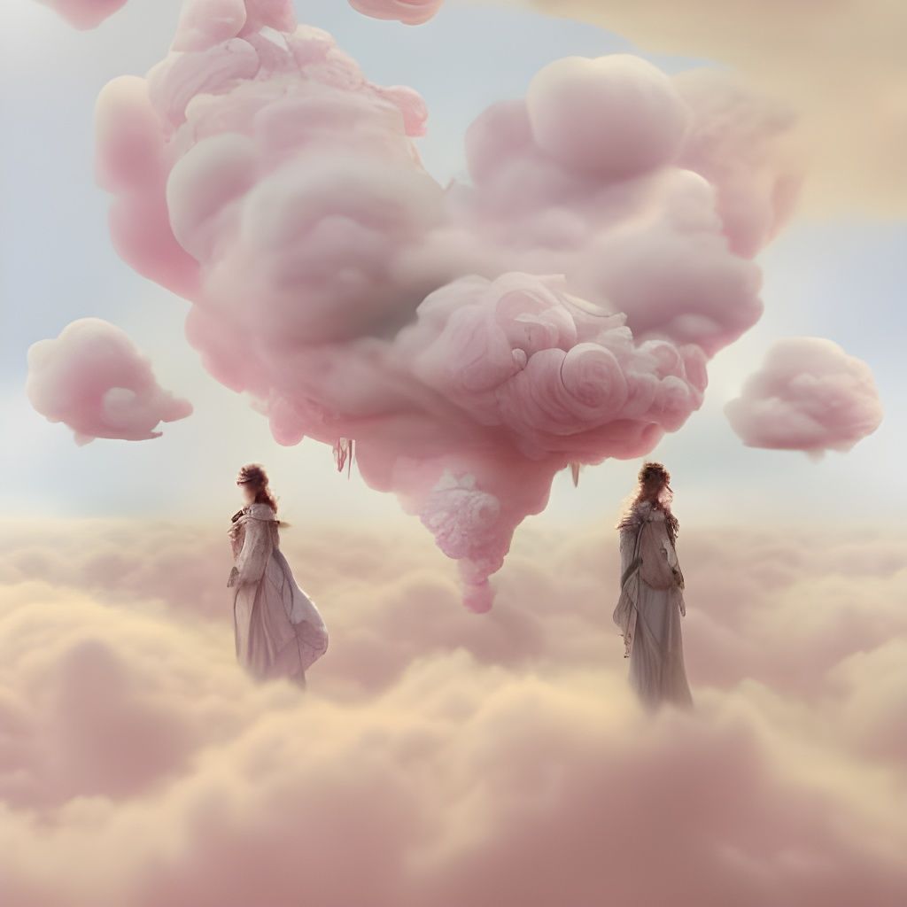 Heart Trees in Pink Clouds: Rococo Digital Art
