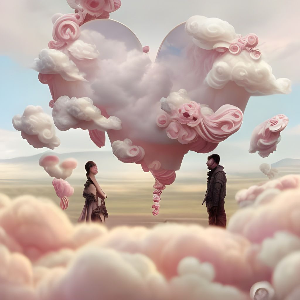 Pink Heart Cloud Trees in Rococo Style