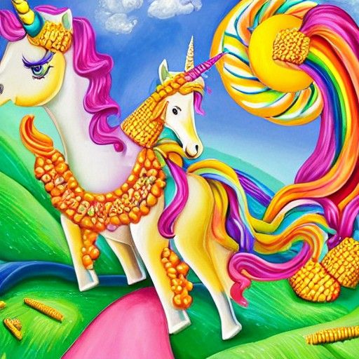 Unicorn with Corn Horn in Gouache Candyland